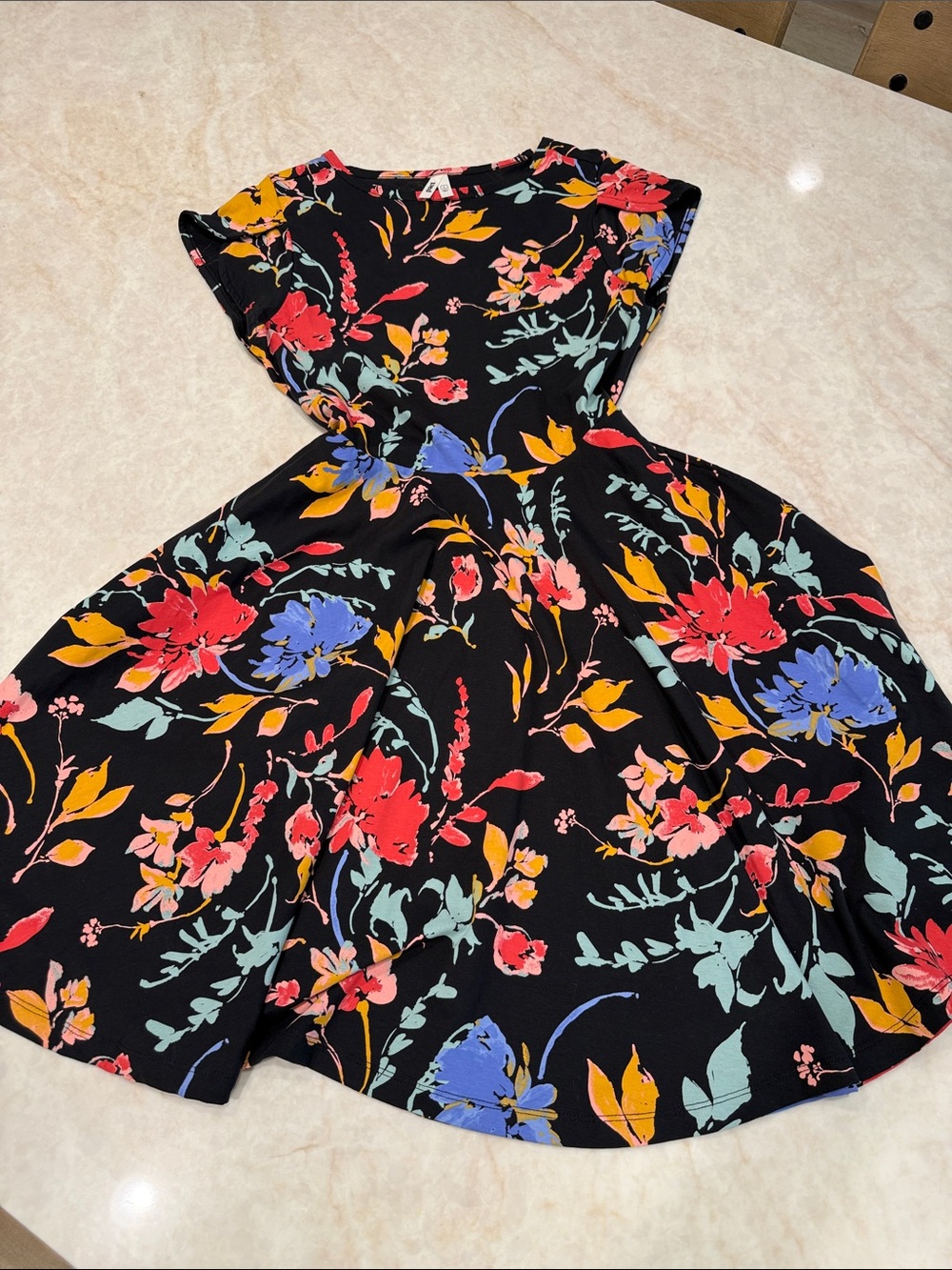 Pact Black Floral Midi Dress with Red, Blue, Yellow & Mint Print